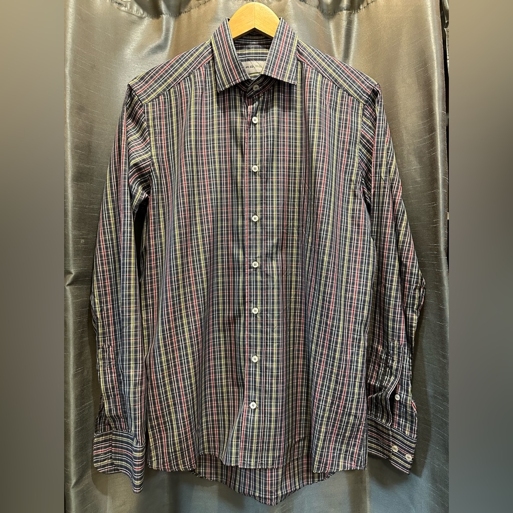 Etro Mens Stripe/Check Button Down Shirt Fitted